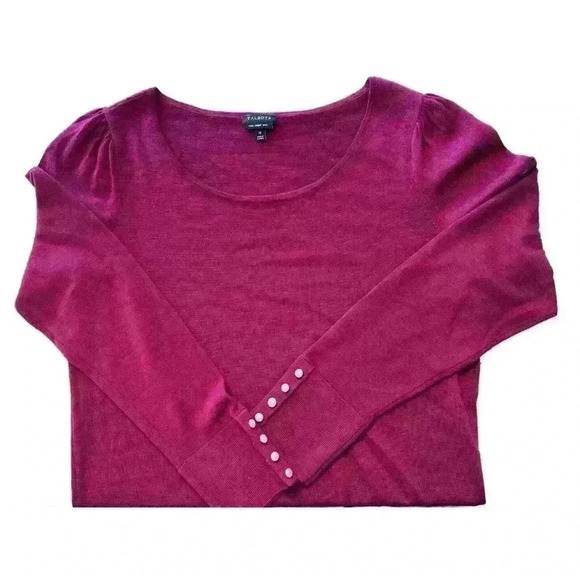 Talbots Sweater Pure Merino Wool Scoop Neck sz M Purple Puff Sleeve - Picture 3 of 6